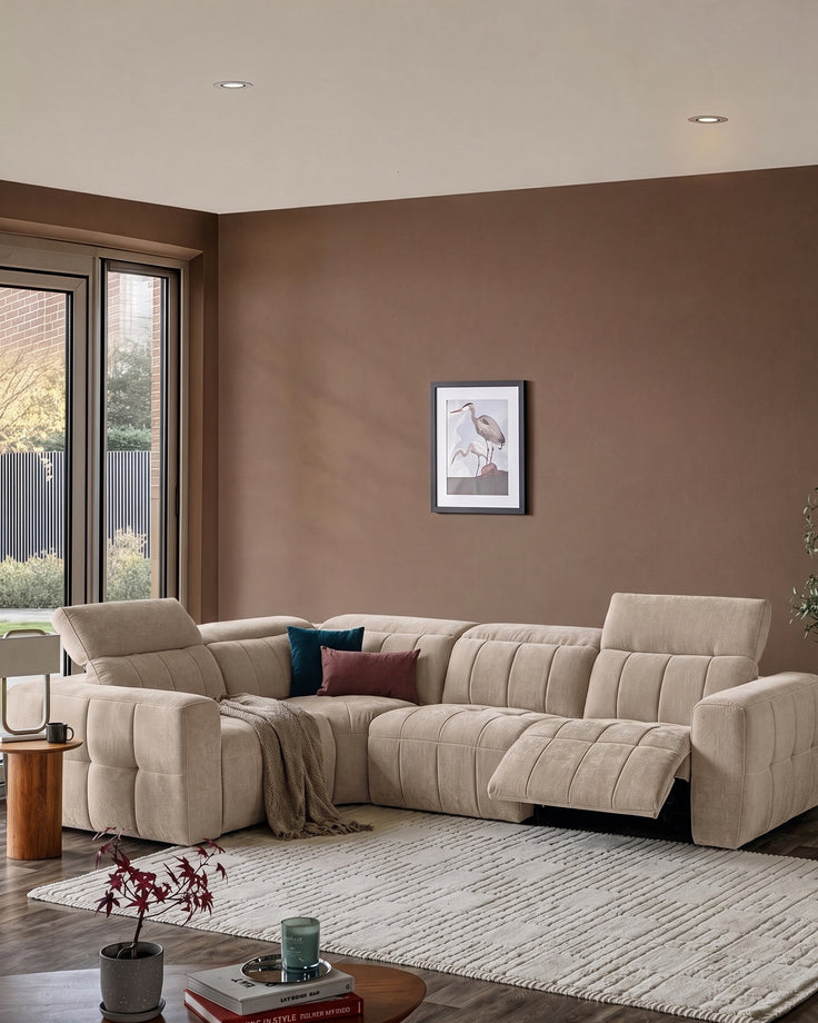 Skye champagne chenille small corner sofa