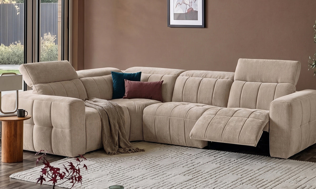 Skye champagne chenille small corner sofa