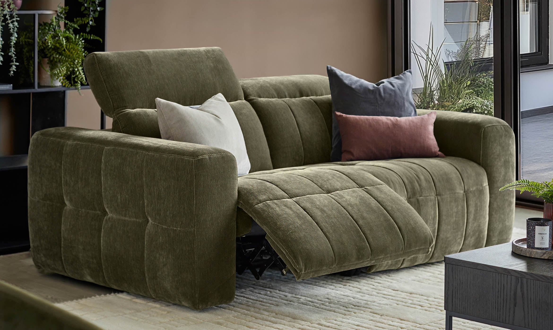 Skye dark green fabric 2 seater sofa