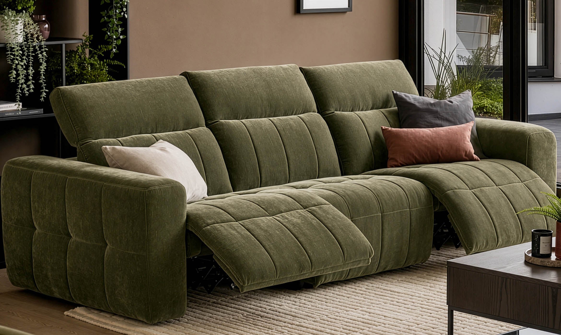 Skye dark green fabric 3 seater sofa
