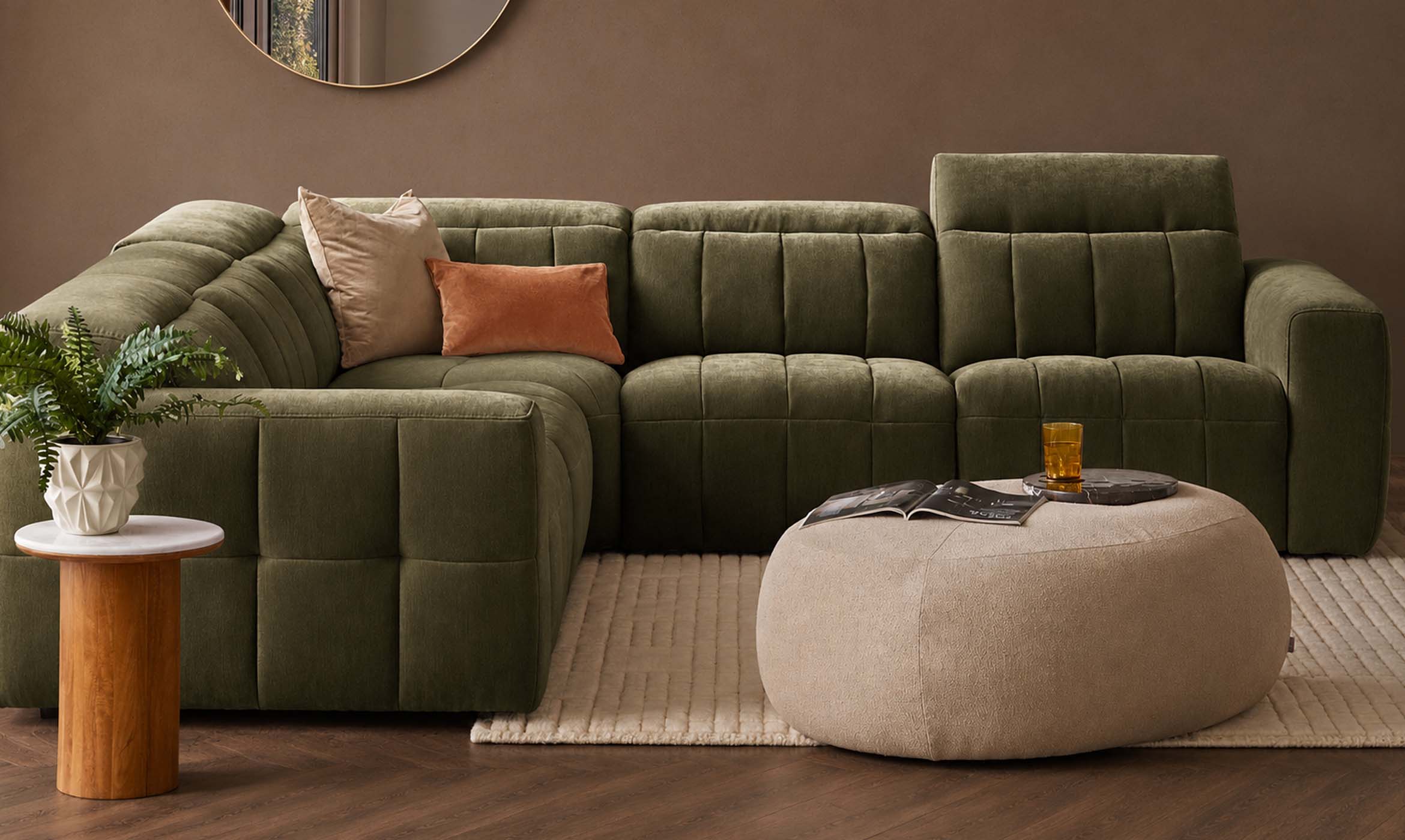 Skye dark green fabric large corner sofa
