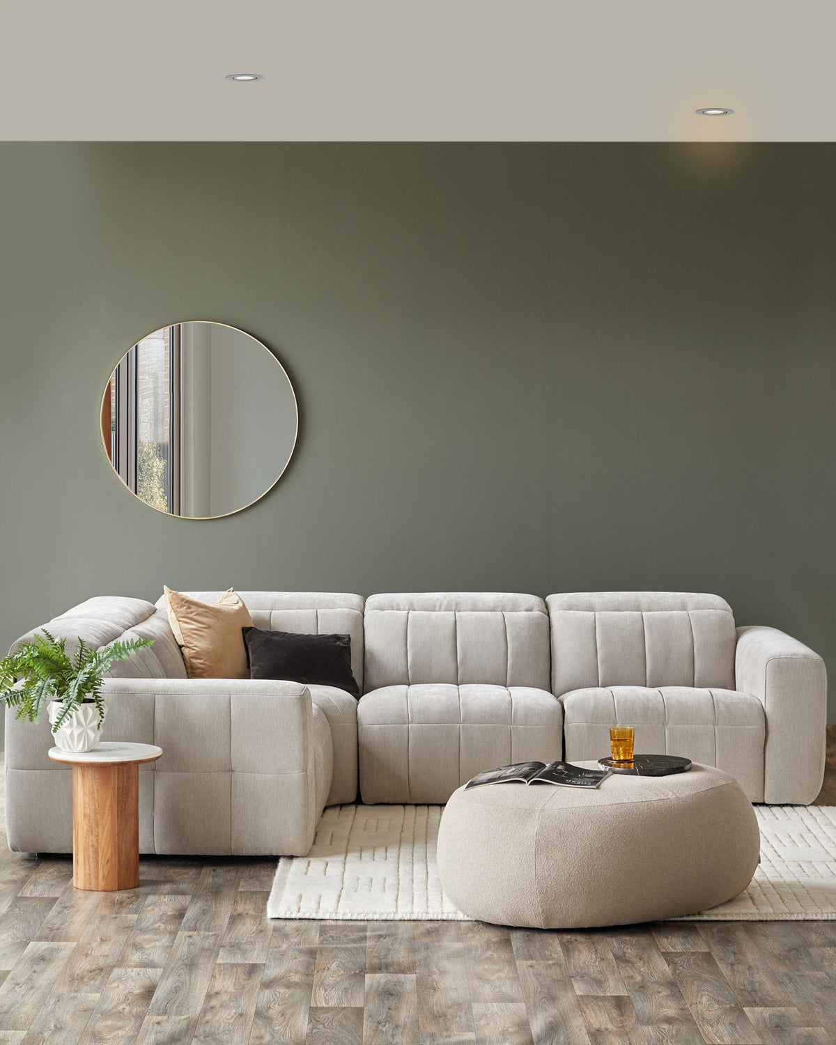 Skye light grey fabric small corner recliner sofa – Danetti