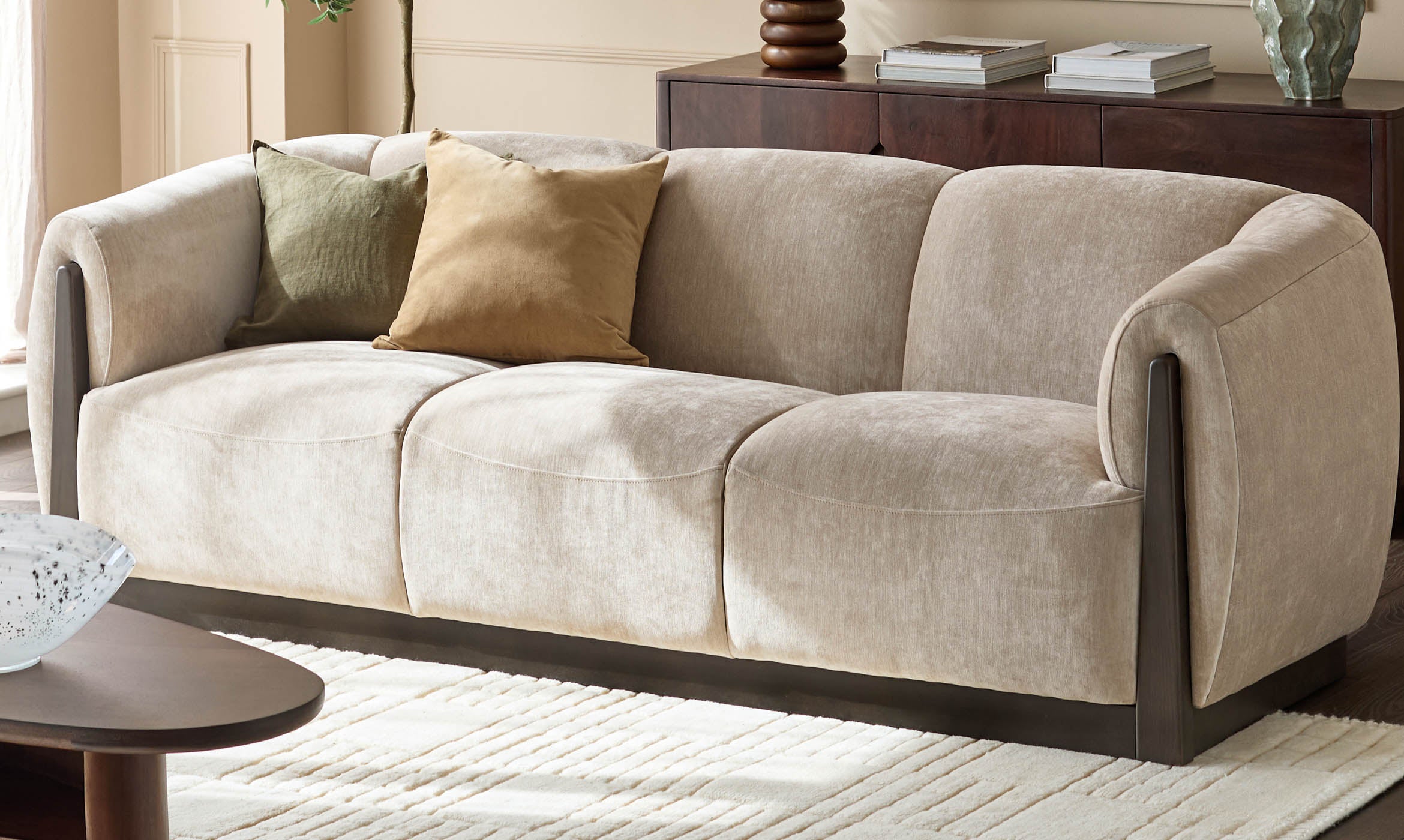 Teagan champagne velvet 3 seater sofa