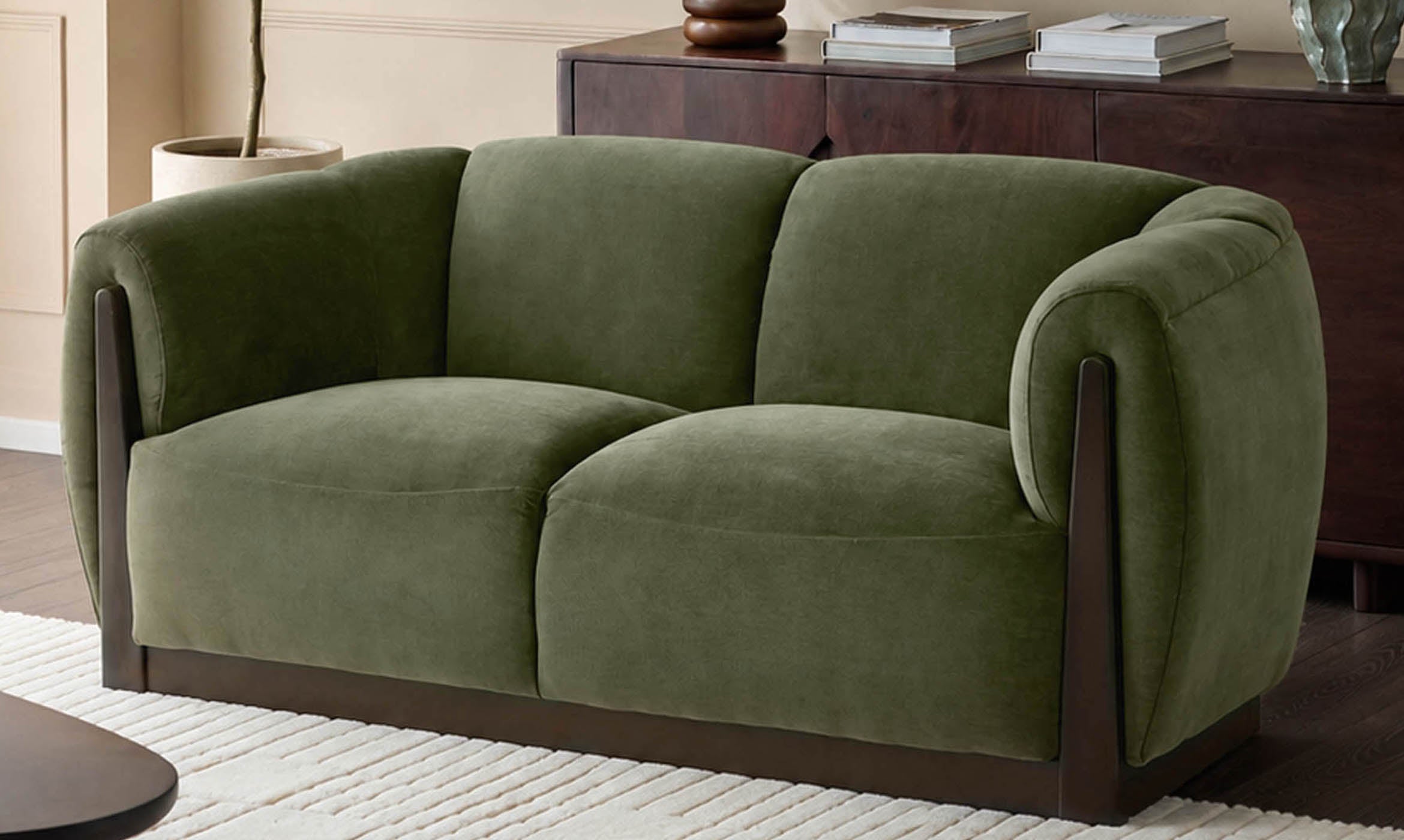 Teagan olive green fabric 2 seater sofa