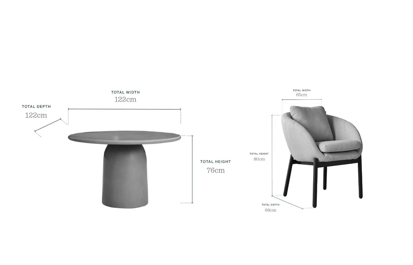 Tesso grey garden dining table with 4 Camilo natural dining chairs set