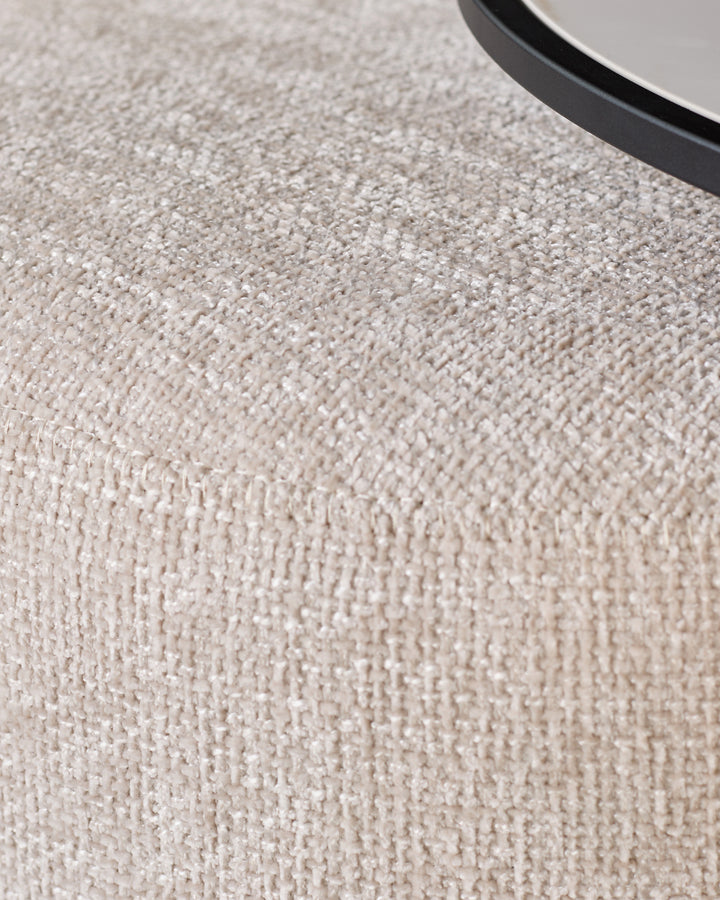 Thea natural ceramic coffee table and natural fabric pouffe set