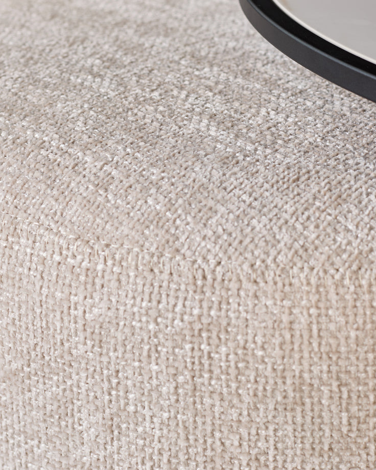 Thea natural ceramic coffee table and natural fabric pouffe set
