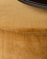 Thea smoked mirror coffee table and ochre fabric pouffe set