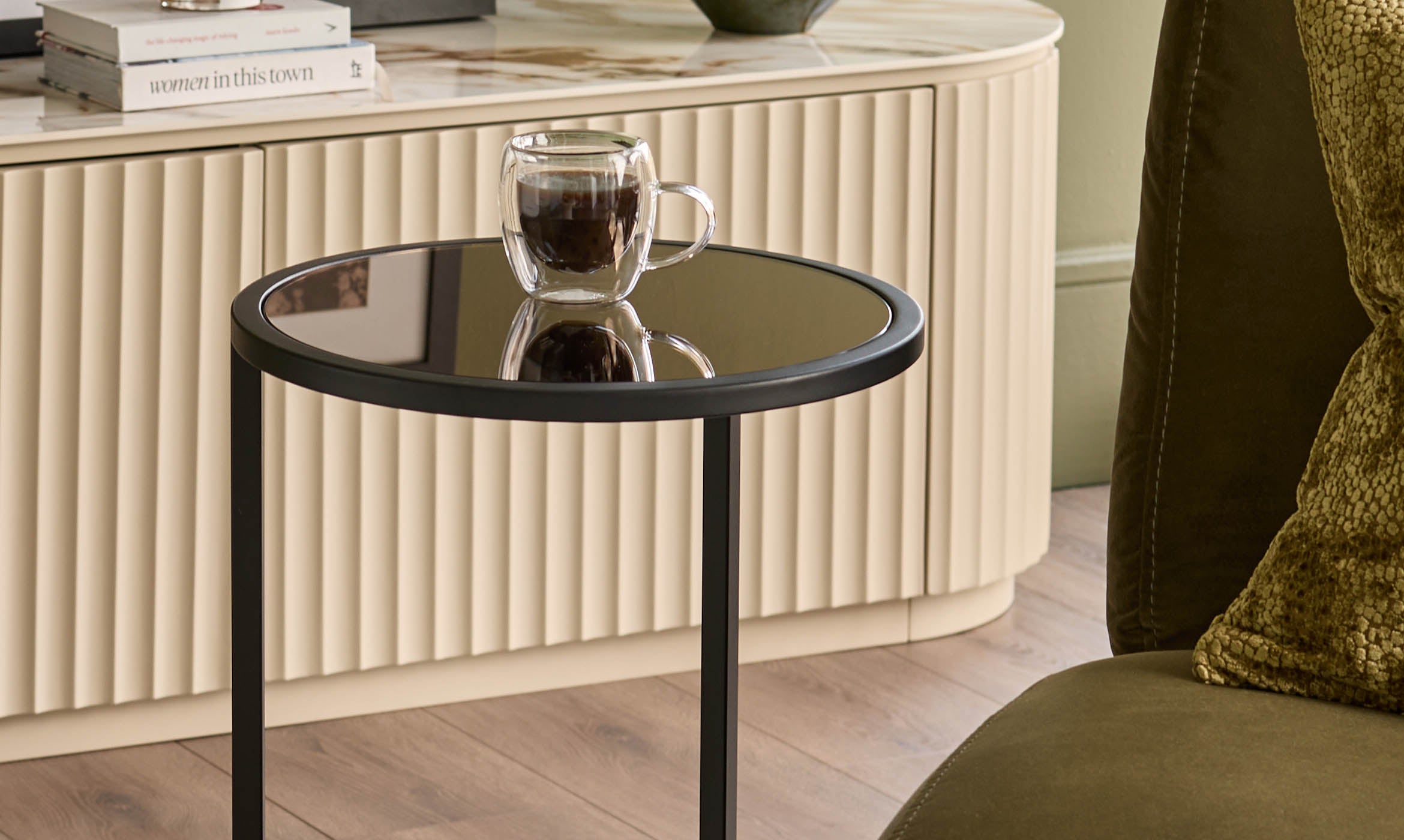 Thea bronze mirror tray side table