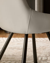 Theo Light Grey Faux Leather Dining Chair With Black Legs