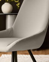 Theo Light Grey Faux Leather Dining Chair With Black Legs
