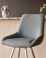 Theo Mid Grey Faux Leather Swivel Bar Stool