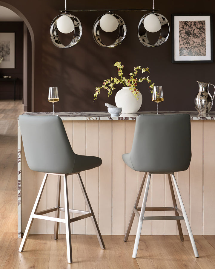 Theo Mid Grey Faux Leather Swivel Bar Stool