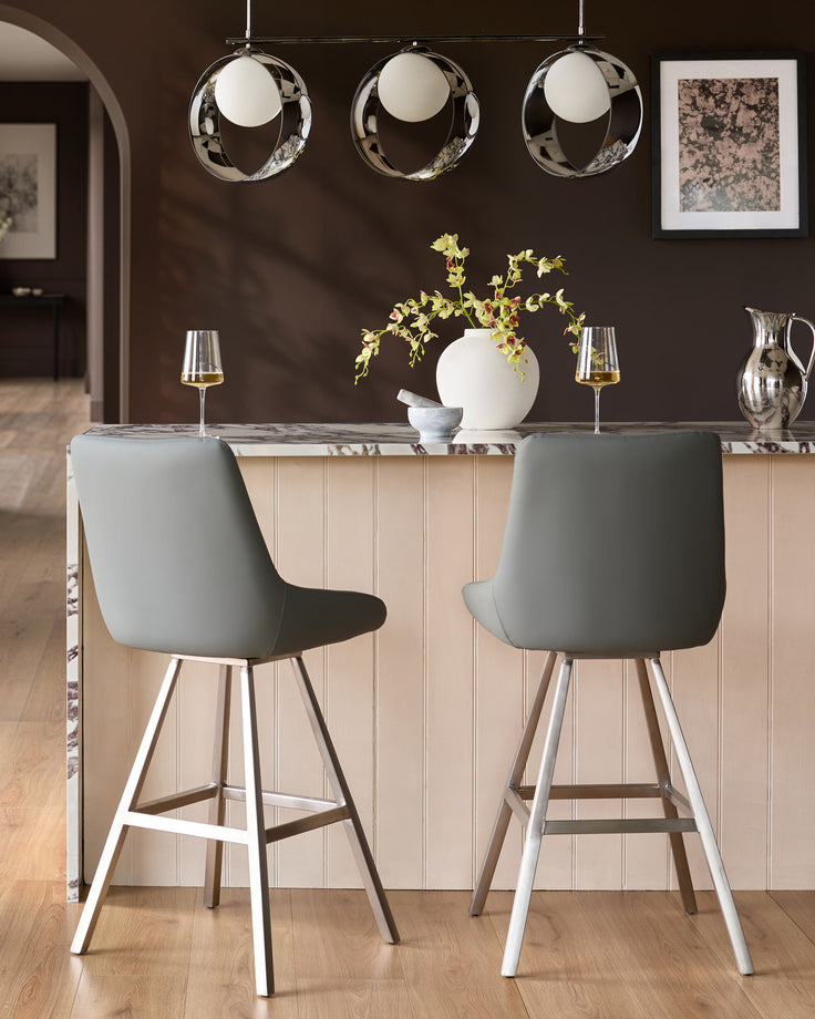 Theo Mid Grey Faux Leather Swivel Bar Stool