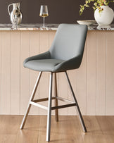 Theo Mid Grey Faux Leather Swivel Bar Stool