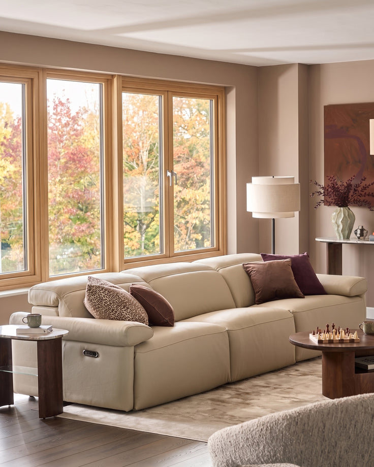 Triana natural grey leather 3 seater sofa
