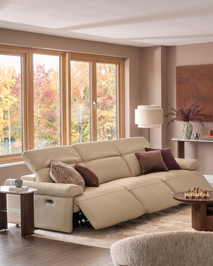 Triana natural grey leather 3 seater sofa