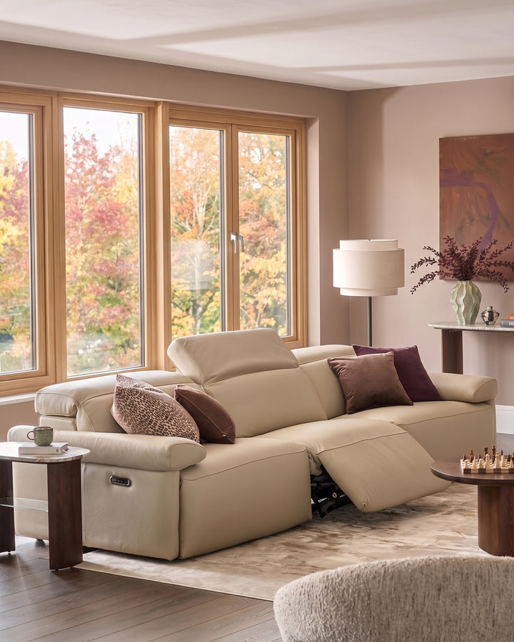 Triana natural grey leather 3 seater sofa