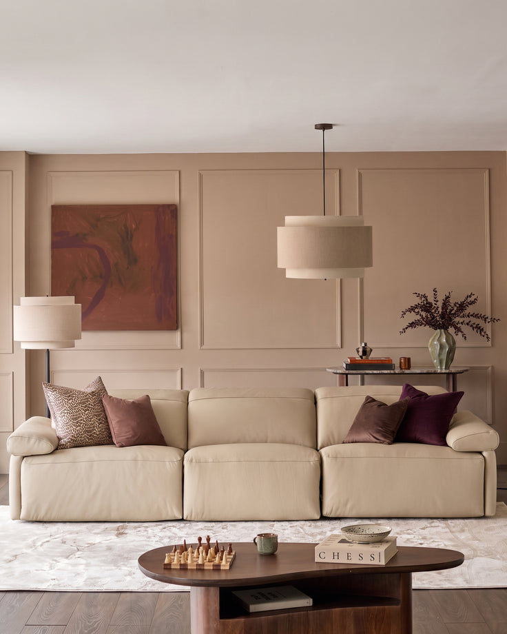 Triana natural grey leather 3 seater sofa