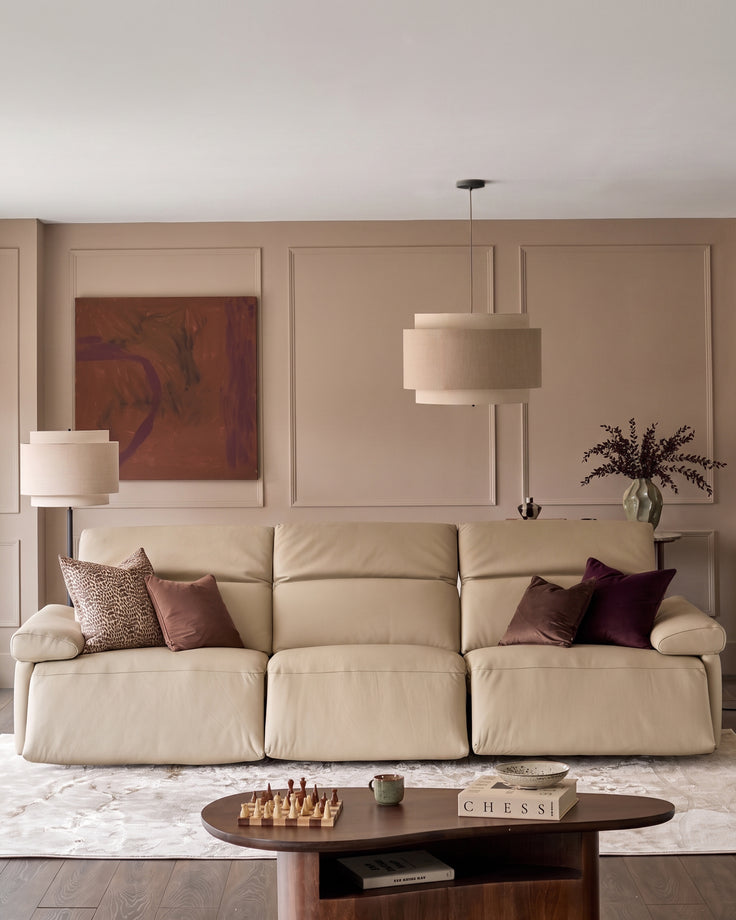 Triana natural grey leather 3 seater sofa