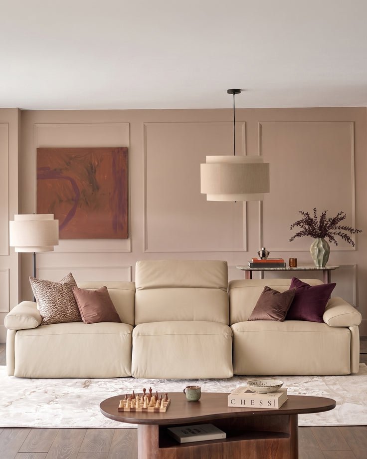 Triana natural grey leather 3 seater sofa