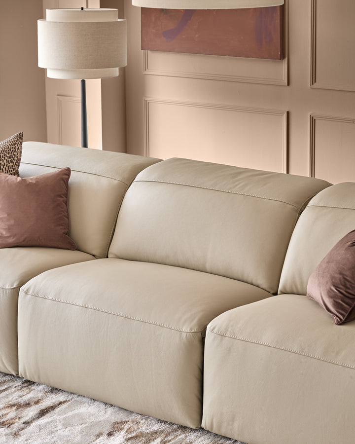 Triana natural grey leather 3 seater sofa
