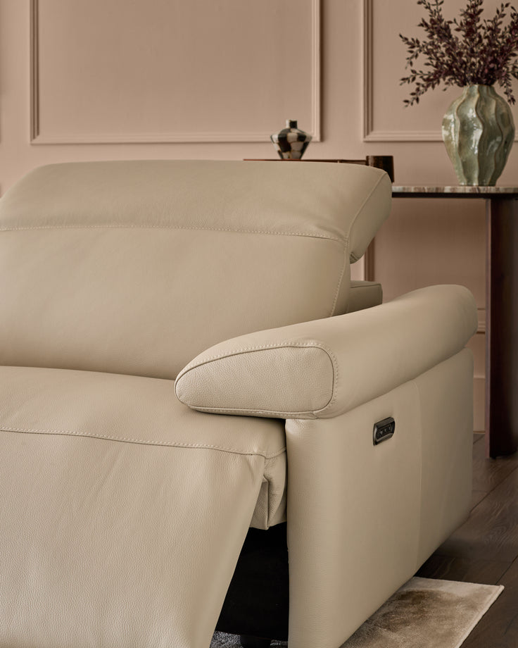 Triana natural grey leather 3 seater sofa