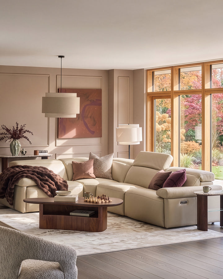 Triana natural grey leather left hand small corner sofa