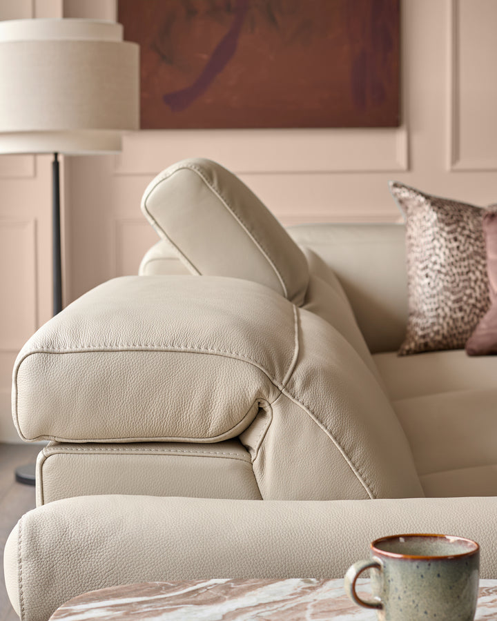 Triana natural grey leather right hand small corner sofa