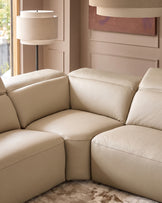 Triana natural grey leather right hand small corner sofa