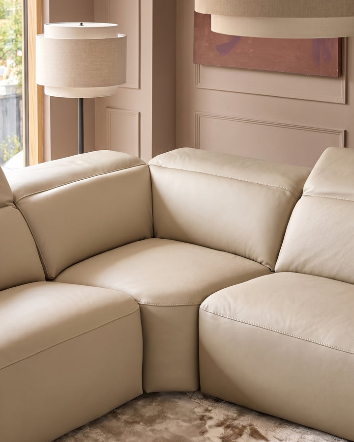 Triana natural grey leather left hand small corner sofa