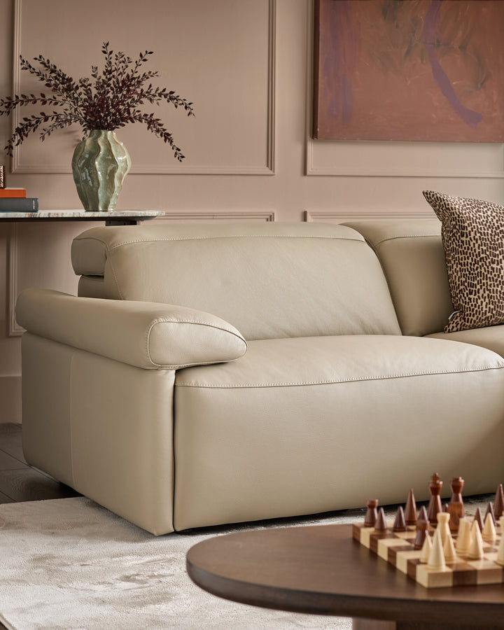 Triana natural grey leather left hand small corner sofa