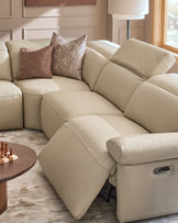 Triana natural grey leather left hand small corner sofa