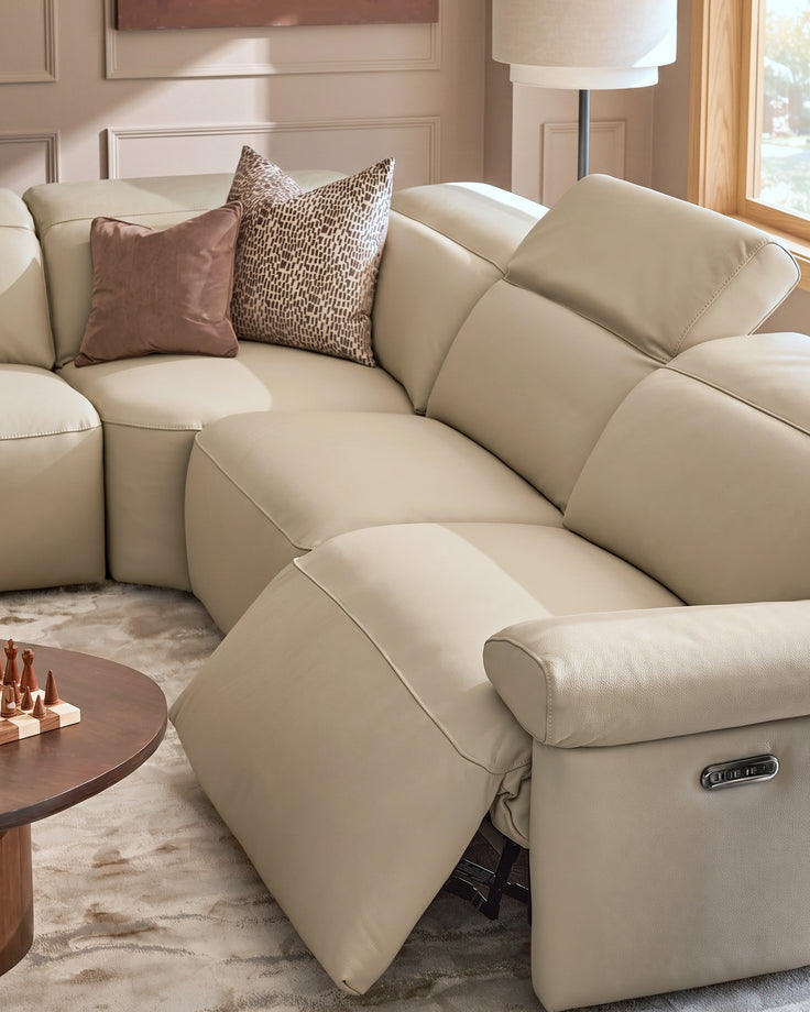 Triana natural grey leather left hand small corner sofa