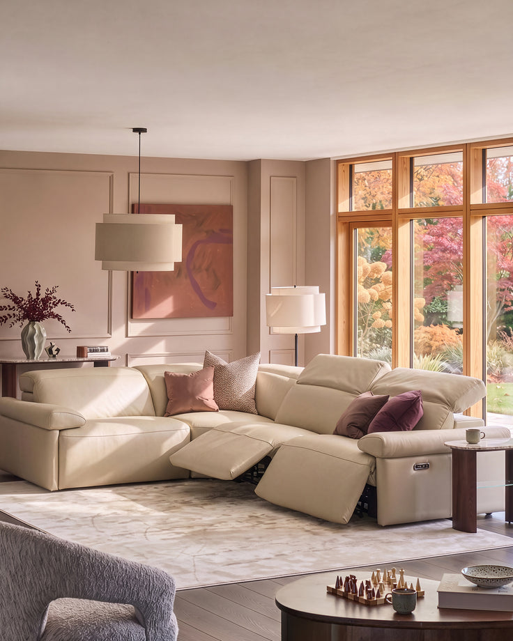 Triana natural grey leather left hand small corner sofa