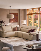 Triana natural grey leather left hand small corner sofa