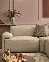Triana natural grey leather left hand small corner sofa