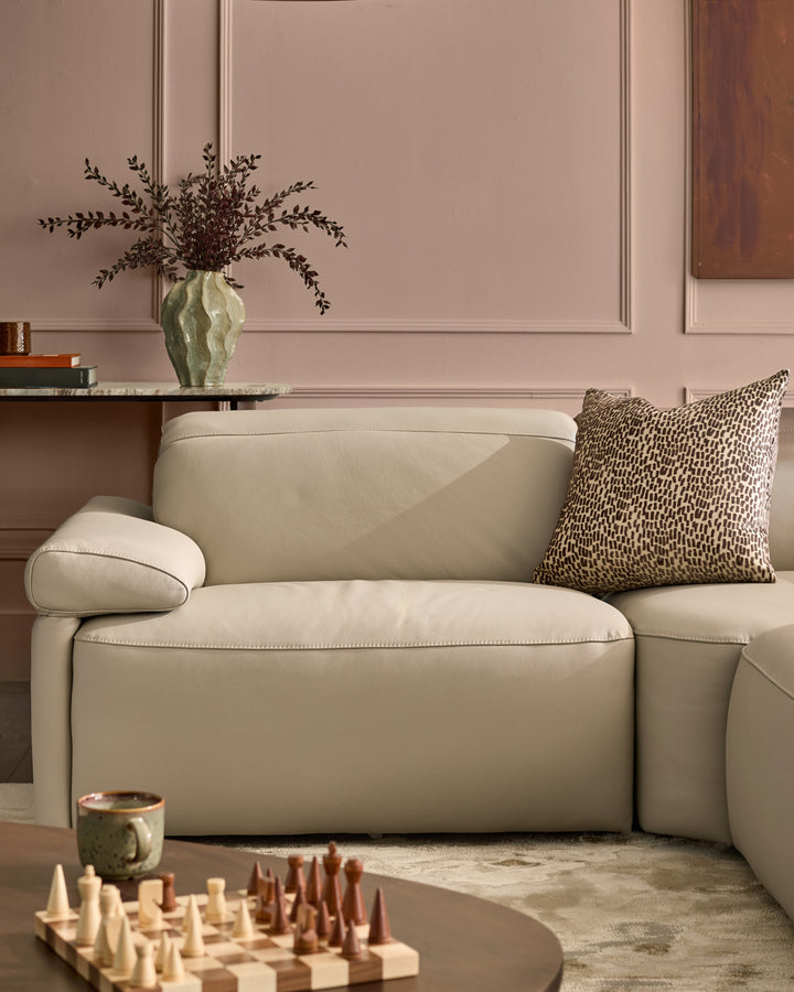 Triana natural grey leather left hand small corner sofa