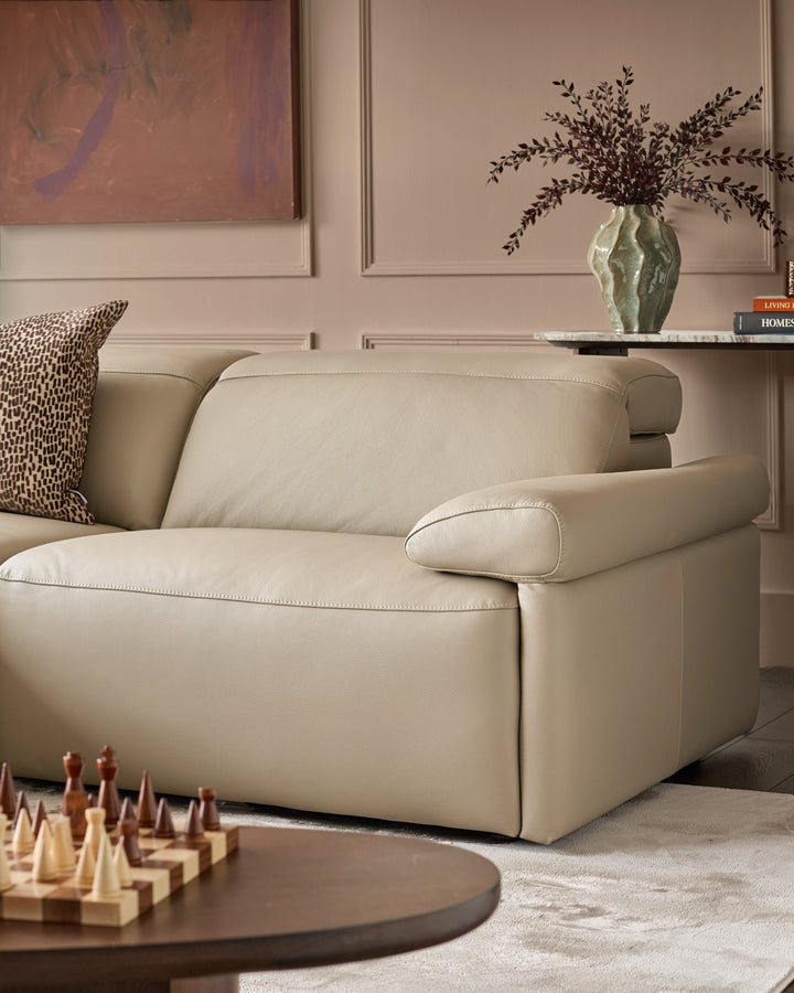 Triana natural grey leather right hand small corner sofa