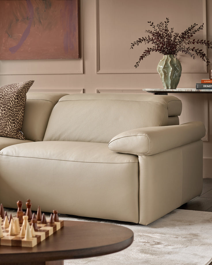 Triana natural grey leather right hand small corner sofa