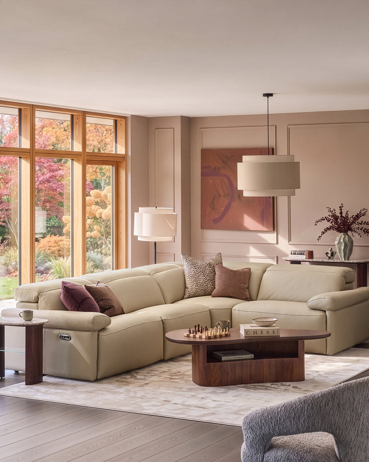 Triana natural grey leather right hand small corner sofa