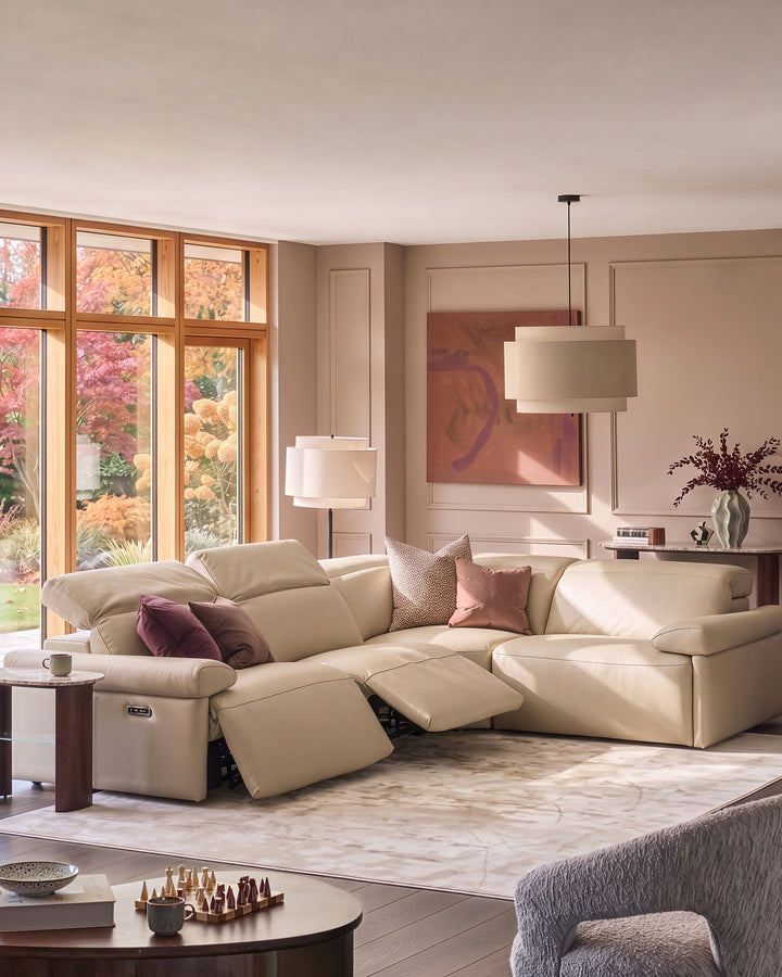 Triana natural grey leather right hand small corner sofa