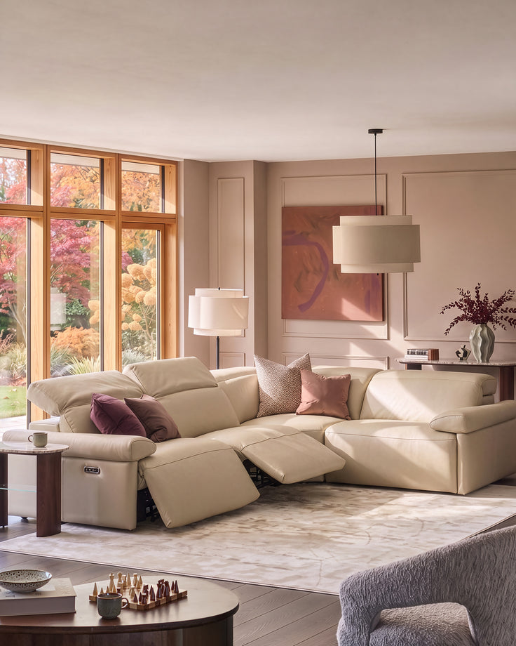 Triana natural grey leather right hand small corner sofa