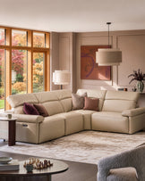 Triana natural grey leather right hand small corner sofa