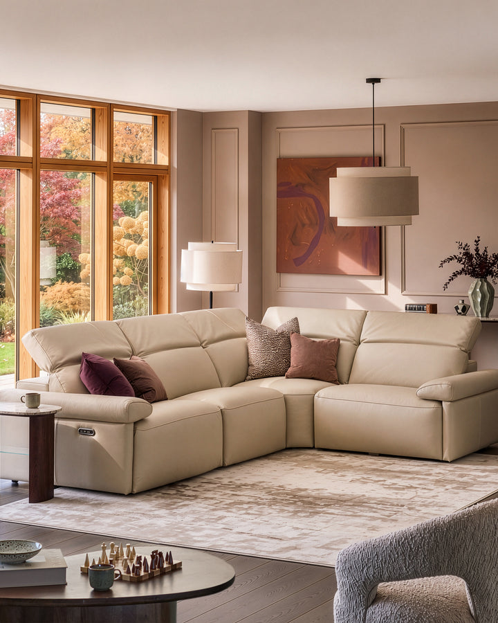 Triana natural grey leather right hand small corner sofa
