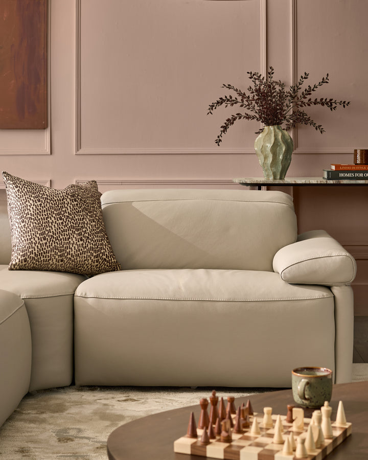 Triana natural grey leather right hand small corner sofa