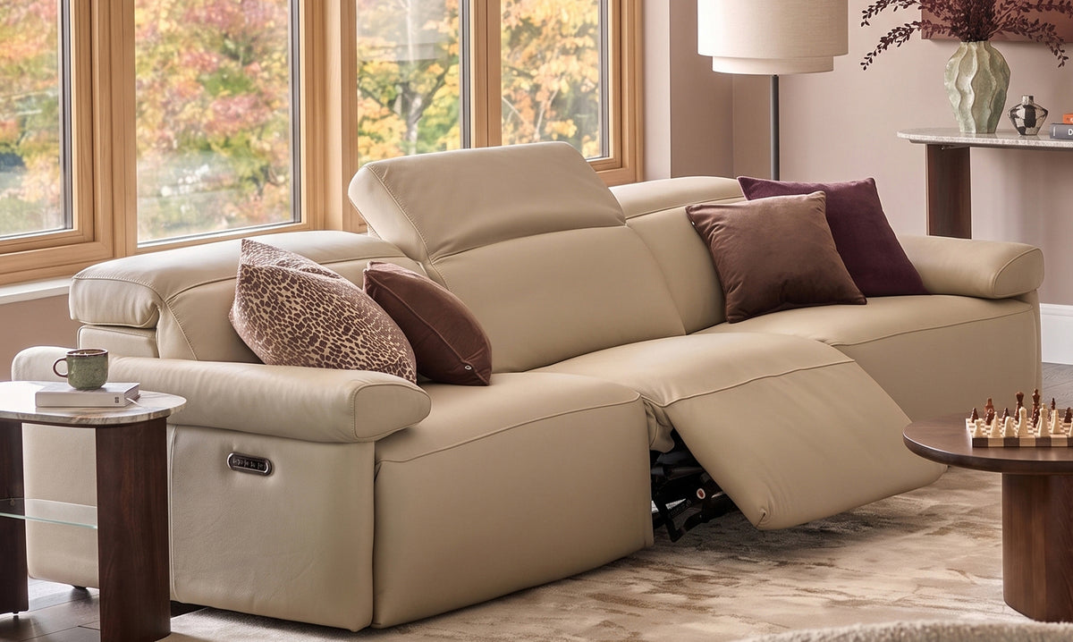 Triana natural grey leather 3 seater sofa
