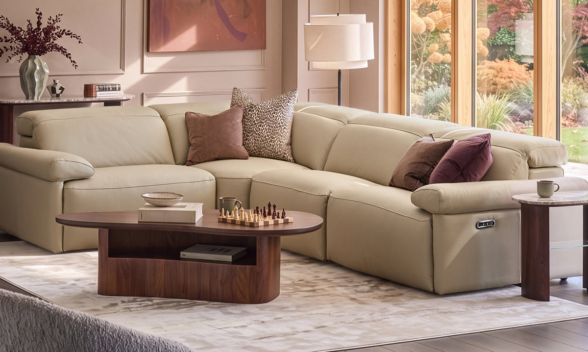 Triana natural grey leather left hand small corner sofa