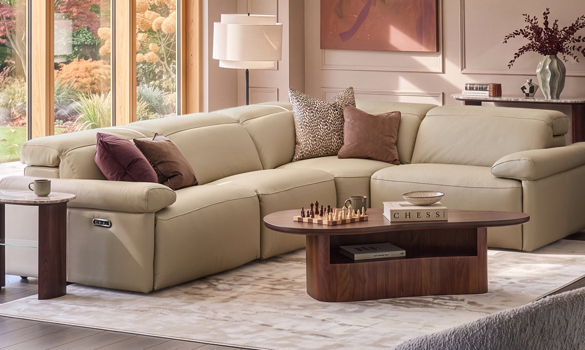 Triana natural grey leather right hand small corner sofa