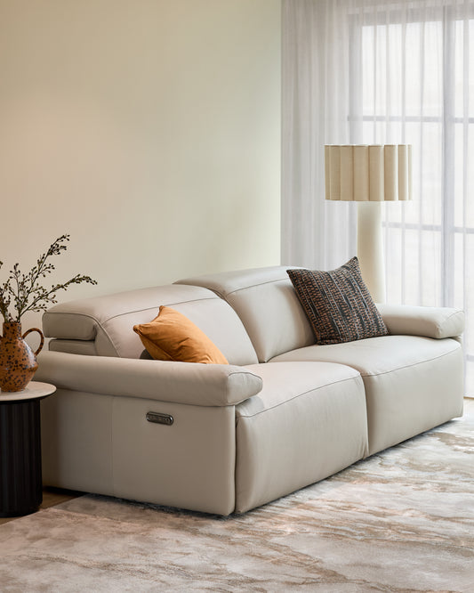 Triana natural grey leather 3 seater sofa